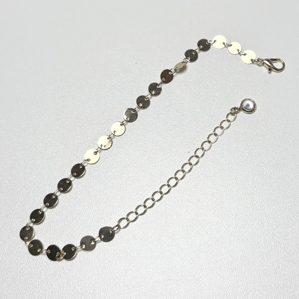 Gold Tone Flat Disc‎ Sequin Chain Bracelet with Crystal Extender Charm